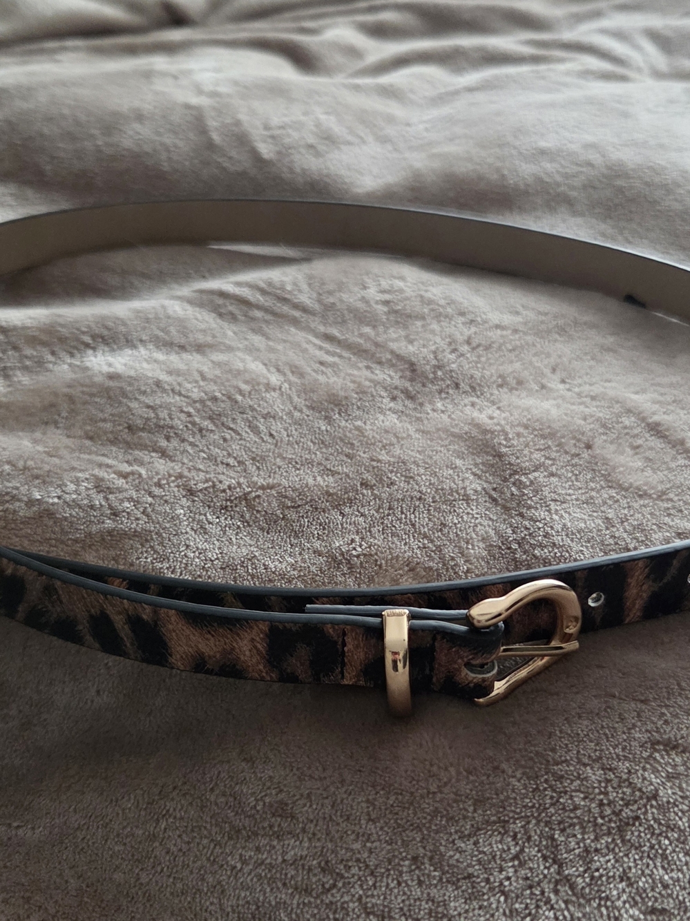 Leopard Print Skinny Belt with Gold Buckle - Women Accessories